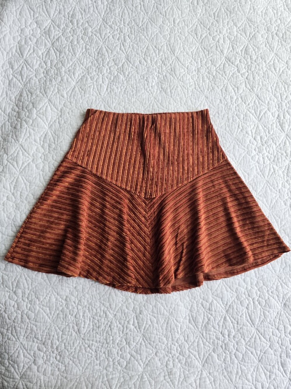 Free People Ribbed Velvet Mini Swing Camden Skirt Rust Orange